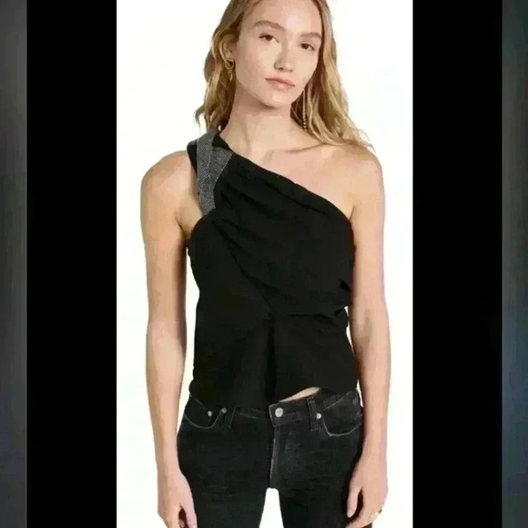 IRO Tacoma One Shoulder Top Black Size 34 B4HP embellished new sorority formal - Picture 4 of 7